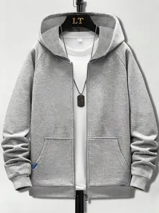 Boys Solid Color hoodie Cardigan sweater hooded sweatshirt with Zipper Feelce lined Casual outdoor pocket sweatpants men and teenager for Fall Winter Daily Wear Size 8-16Y B2702