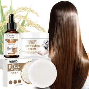 ROZINO Unisex Rice Water Shampoo Conditioner Set - Three-Piece Hair Care Routine with Rice Soap Shampoo and Cream for Healthy Hair Care