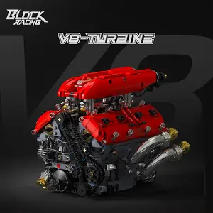 V8-Turbine Engine Technic Building Set T5011, Realistic Red High-Torque Motor Model with Detailed Piston Movement, Chain Transmission, Detailed Components, Mechanical Designs, Collectible Racing Engine Kit, Great Holiday Gift for Engineering Fans fathersd