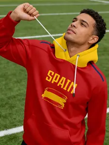 Spanish Flag Hoodie with Spain Print, Long Sleeve Pullover, Unisex Football Sportswear, Casual Drawstring Sweatshirt, Best Gift