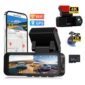 4K Front & 2K Rear Dual Dash Cam 3.16 inch Car Recorder with Night Vision ADAS GPS 24/7 Parking Monitoring WiFi 64GB SD Card Included