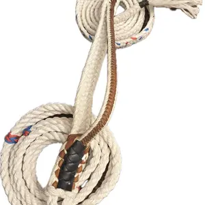 Pro Bull Rope 9x7 7/8" x 1" Soft White Poly EPT Bull Riding Rope 16' American Style with Hard Handle Texture