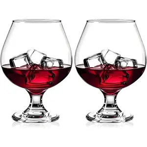Cognac Glasses, Set of 2 Brandy Snifter Glasses, 11.5 Oz Short Wine Glass, Short Stem Wine Glass Set for Bourbon, Cognac, Brandy, Beer Tasting Drinking Cups (2 PCS)