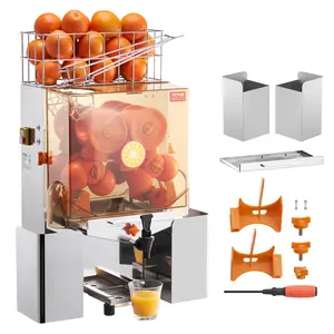 【fathersdaygift】VEVOR Commercial Orange Juicer Machine, 120W Automatic Juice Extractor with Water Tap, Stainless Steel Orange Squeezer 20 Oranges/Minute, with Pull-Out Filter Box, PC Cover, 2 Peel Collecting Buckets