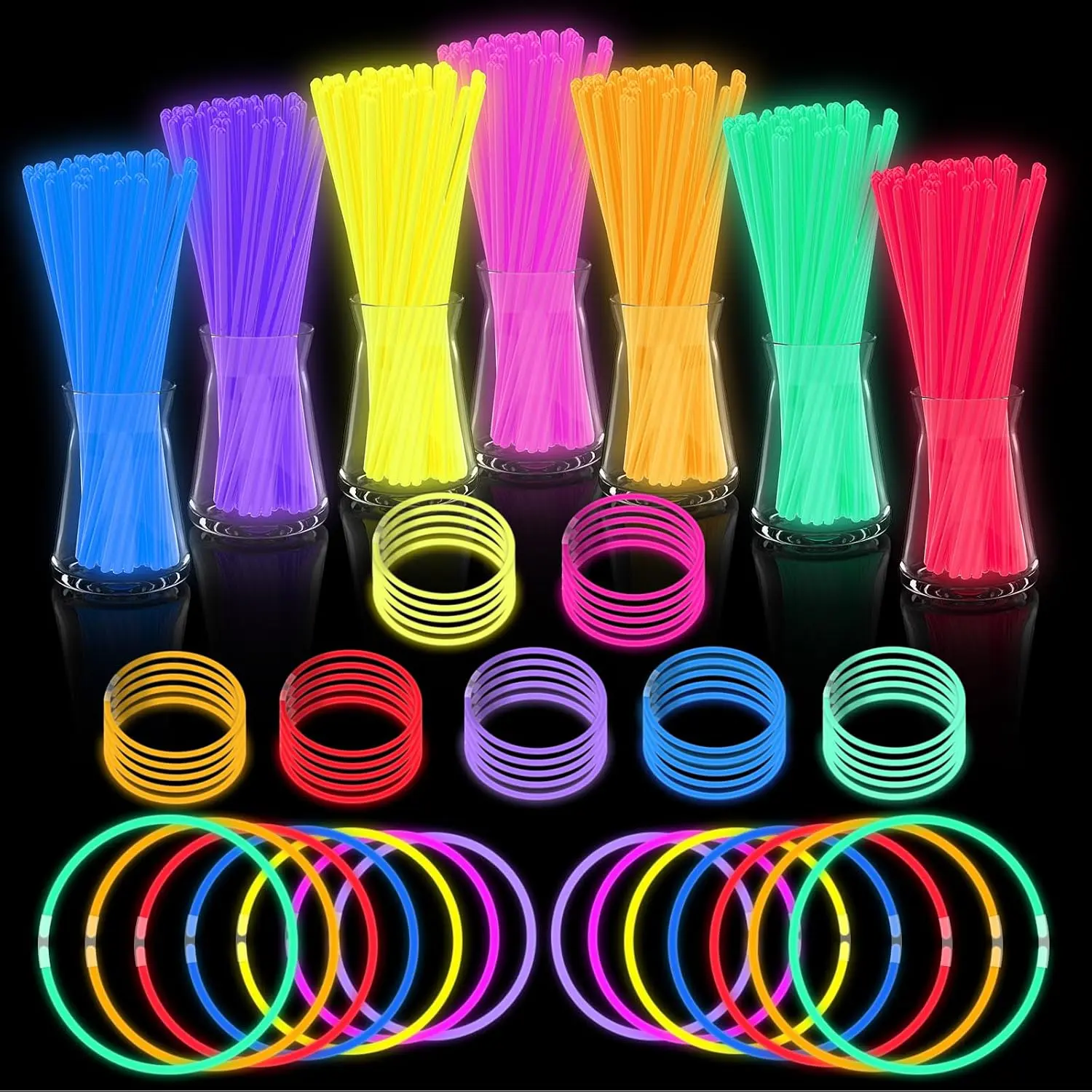 Bulk Glow Sticks Party Pack - 50pk Ultra Bright Glow-in-the-Dark Festive Supplies with Connectors for Necklaces, Bracelets, Neon Party Favors