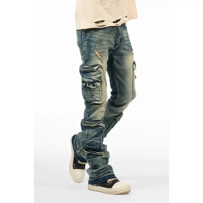 Allen Tint Blue Super Stacked Flare Jean