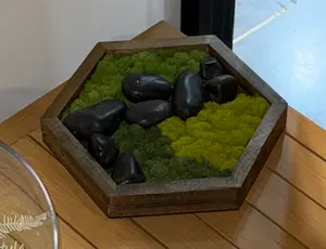 LVM - Hexagon Centerpiece with River Stones - 12" - Framed