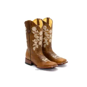 H227251  WOMEN WIDE SQUARE TOE VOLCANO HONEY LEATHER BOOT