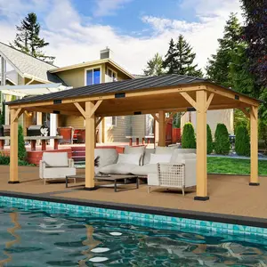 20 Ft. W x 12 Ft. D Solid Wood Patio Gazebo, Hardtop Gazebo with Silent Asphalt Roof, All-Weather Durable Design for Patio, Garden, Lawn