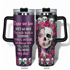 1pc 40oz/30oz/22oz/20oz/14ozCup Stainless Steel Tumbler With Half Face Skull and Roses Gothic Design, Leakproof Large Capacity, Needed for Gym, Hiking, Travel Ideal Birthday Christmas Gift Perfect Gift