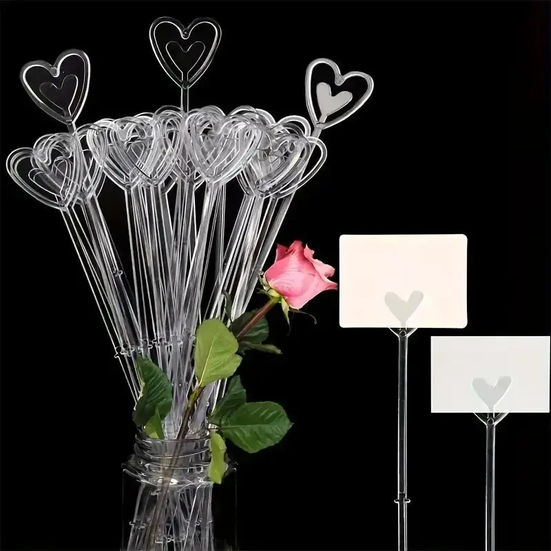 Heart Shaped Flower Bouquet Card Holder, 30/80pcs Plastic Flower Packaging Card Holder, Wedding Party Decoration Supplies, Transparent Card Holder, Card Storage