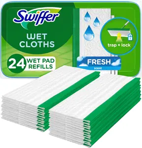 Swiffer Sweep + Mop, Wet Pads Refill, Floor Cleaner for Dirt, Dust, Hair, Cleaning Cloths for Mopping Home, Bathroom, Kitchen, All Purpose Multi-Surface Floor Wipes, Fresh, 24ct