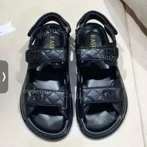 Zappé para mujer Sandalias de cuero negro con velcro ajustable y diseño de cuadros elegante