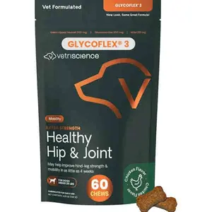 VetriScience Extra Strength Healthy Hip & Joint Chews, GlycoFlex Glucosamine and Green-Lipped Mussel Joint Support Supplement for Small Breed Dogs, Soothe Joint Discomfort, Chicken, 60 Count