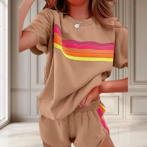 Rainbow Transitional Contrast Set | Adjustable Waist + Capri Pants  |   Perfect for Yoga or Café Dates casual 2-piece sweatsuit sweat lounge comfortable fashion daily comfort pocket womenswear clothes shop black friday monday stylish overall strip accent