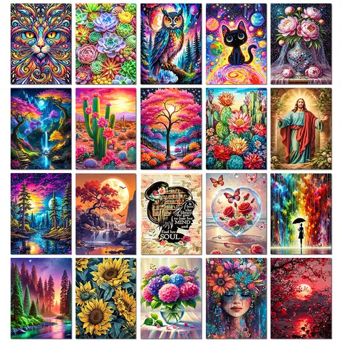 5D Diamond Painting Art Animal Scenery Flowers Full Round Diamond Art Kit Adult Mosaic Inlay Craft Kit for Home Wall Decoration 30x40 cm/11.81x15.75 inches