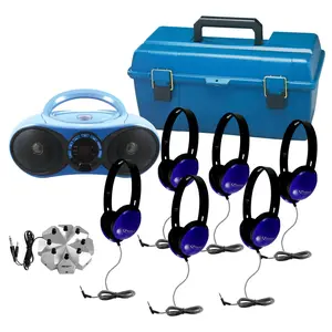 HamiltonBuhl LCMVP1 Compact Bluetooth Boombox Stereo CD & FM Listening Center - 6-Station, Blue & Gray (HamiltonElectronics Brand)