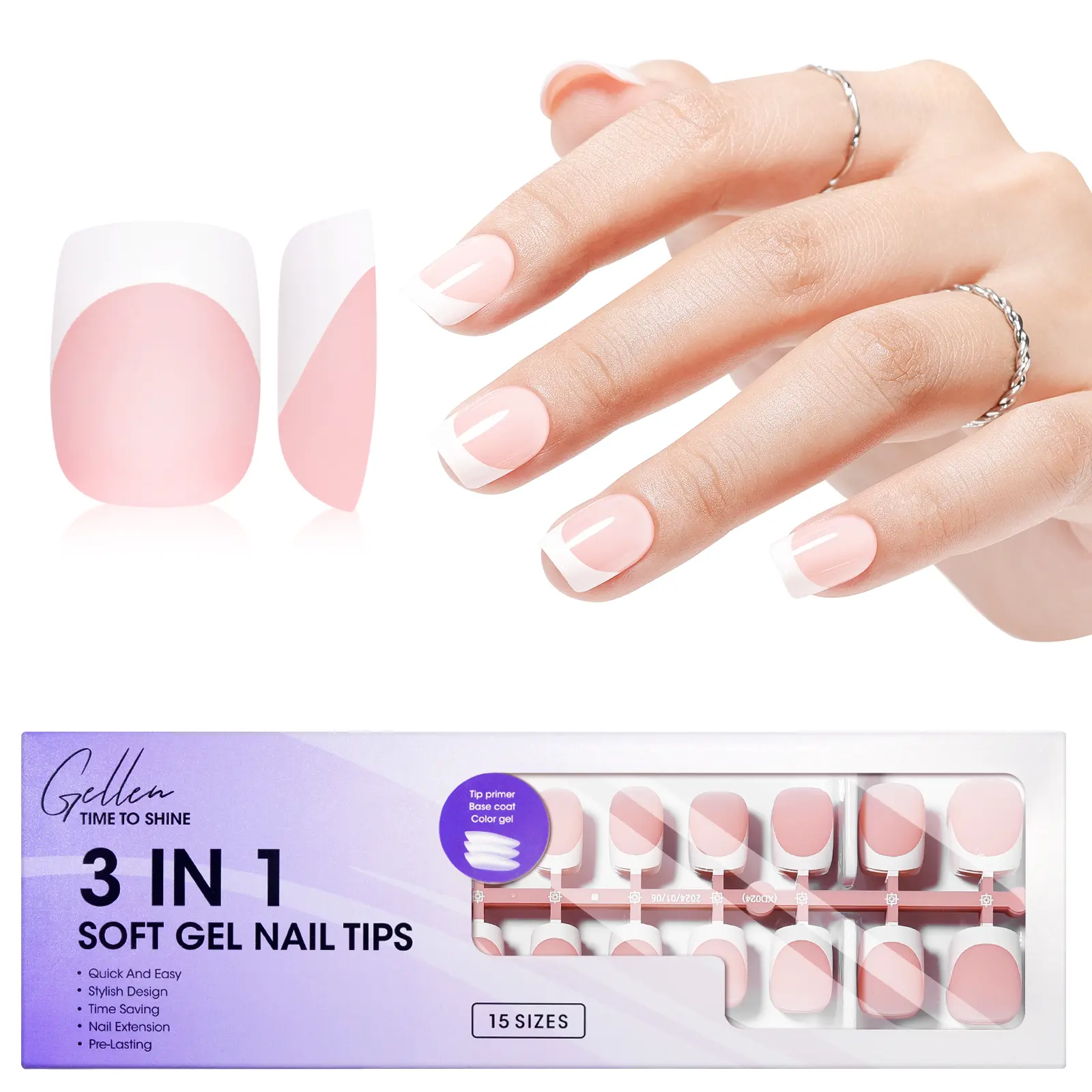 Gellen Classic White Short French Tip Press-On Nails – French Tip Gel,  Fake Nails (150pcs 15 sizes) No Glue Included