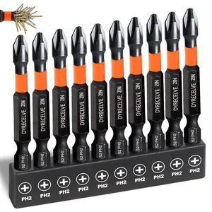 10-Pack Bits#2 Impact, 2-Inch Magnetic Phillips Head Drill & Screwdriver Bits, PH2 Premium S2 Steel 1/4" Hex Shank for Impact Drivers, Professional & DIY Use