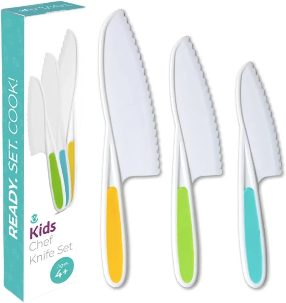 Kid Safe Knife Gift Set for Real Cooking | Toddler Kitchen Knives | Montessori STEM Cooking Tools | Kids Chef Knives and Utensils | BPA Free Dishwasher Safe | Birthday Gift Ages 4 to 12