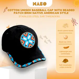NACO Aesthetic Beaded Baseball Hat - Native Style Cap for Men & Women with Acrylic Plastic Beads & Stainless Steel Ear Threaders