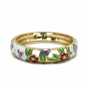 Cloisonne Vintage Colorful Flower Enamel Bangle Cuff