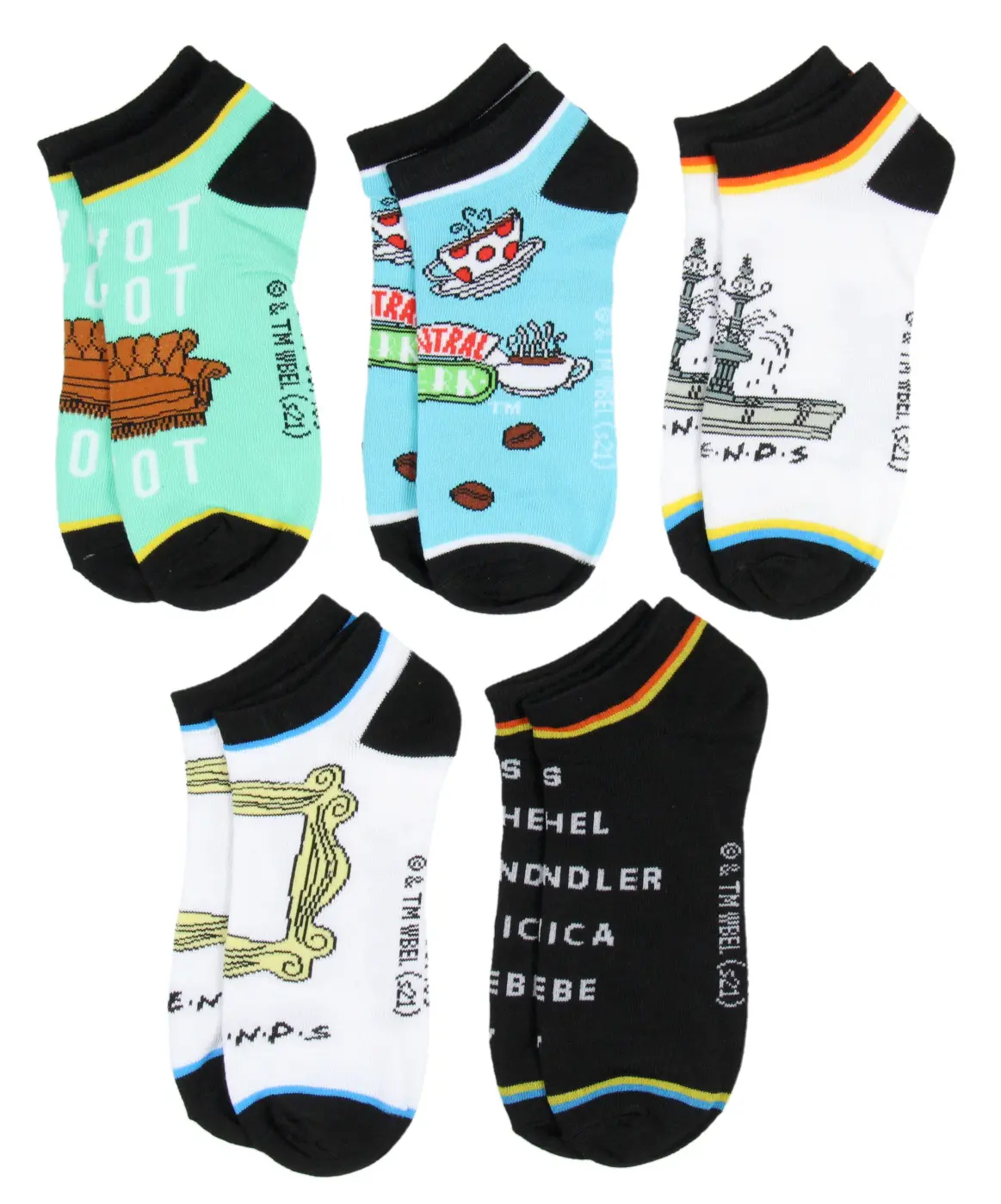 Friends TV Show Socks Pivot Pivot Central Perk Mix and Match Adult Ankle No-show Socks 5 Pairs