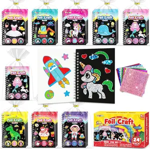 Foil Art Party Favors for Kids - 24 Pack Foil Art Goodie Bag Items Loot Bags Fillers, Kids Toys for Birthday Party Favors Classroom Prizes Return Gifts Bulk, Mini Coloring Books Crafts