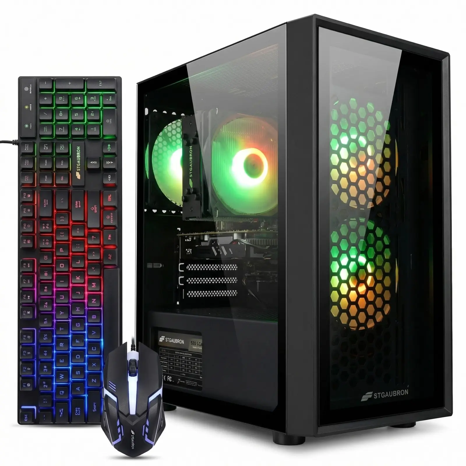 STGAubron Gaming PC Computer Desktop, Intel i7 Xeon E5, Radeon RX 550 4G, 16GB RAM, 512GB SSD, WiFi, BT 5.0, RGB Fan x3, Windows 11 Home, Gaming Computer Tower for Gamer,Streaming