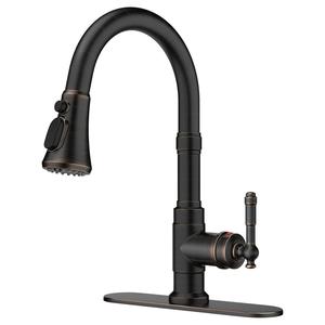 Forious Vintage High-Arc Single-Handle Stainless Steel Tap - Lever Kitchen Tap, Pull-Down Sprayer, Oil Rubbed Brown Antique Finish, 1 or 3 Hole Fit, Water-Saving, Summergarden Kitchen Fixture, Lever Kitchen Taps