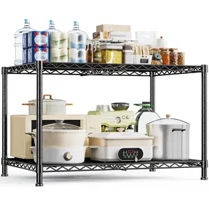 【Corner Shelf】2 Tier Wire Storage Shelves 332 LBs Capacity,Height Adjustable Metal Shelving,Heavy-Duty Storage Shelves,Suitable for Bathroom,Kitchen,Laundry,Pantry,35.4" W x 23.6" D x 23.6" H, Black & Chrome