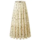 NASHALYLY Women's Chiffon Elastic High Waist Pleated A-Line Flared Maxi Skirt Flower Breathable Comfortable Casual Summer Wear White Black Christmas Vintage Floral Bohemian Boho Womenswear Summer Outfits campingessentials