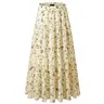 NASHALYLY Women's Chiffon Elastic High Waist Pleated A-Line Flared Maxi Skirt Flower Breathable Comfortable Casual Summer Wear White Black Christmas Vintage Floral Bohemian Boho Womenswear Summer Outfits campingessentials