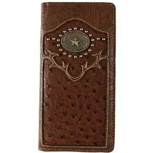 Men's Western Bifold Wallet Brown Checkbook Style with Star Design