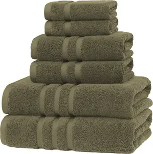 Veteran Textile 6 Piece Towel Set - 100% Pure Turkish Cotton - Luxury Towel Set for Bathroom & Kitchen, 2 Bath Towels, 2 Hand Towels & 2 WashCloths. Sage Green
