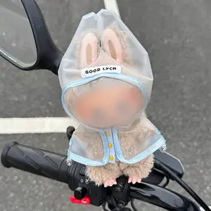 Labubu's first raincoat - blue raincoat with yellow trim and collar, 6.69-inch durable polyester raincoat for Labubu, cute first or second generation doll for outdoor play and photography Rainproof Full Body Cover