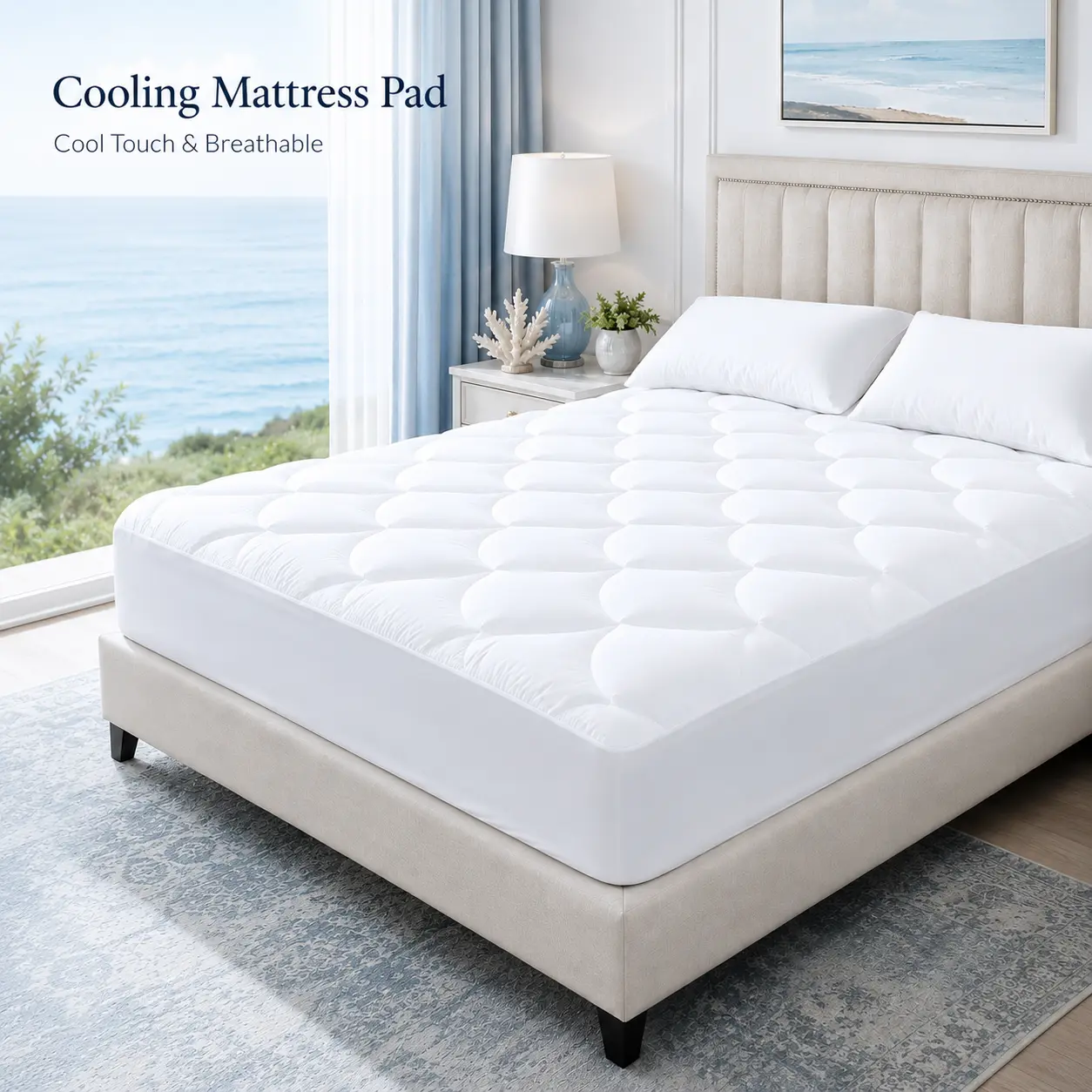 Cooling Mattress Pad for Hot Sleepers, 6-Layer Cool Touch Mattress Pad, Soft Breathable Scallop Quilted Bed Pad, Deep Pocket Fits 8-18 in, Machine Washable homeessentials homemakeover tiktokshopbacktoschool
