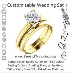 CZ Wedding Set, featuring The Kathleen engagement ring (Customizable Round Cut Solitaire)