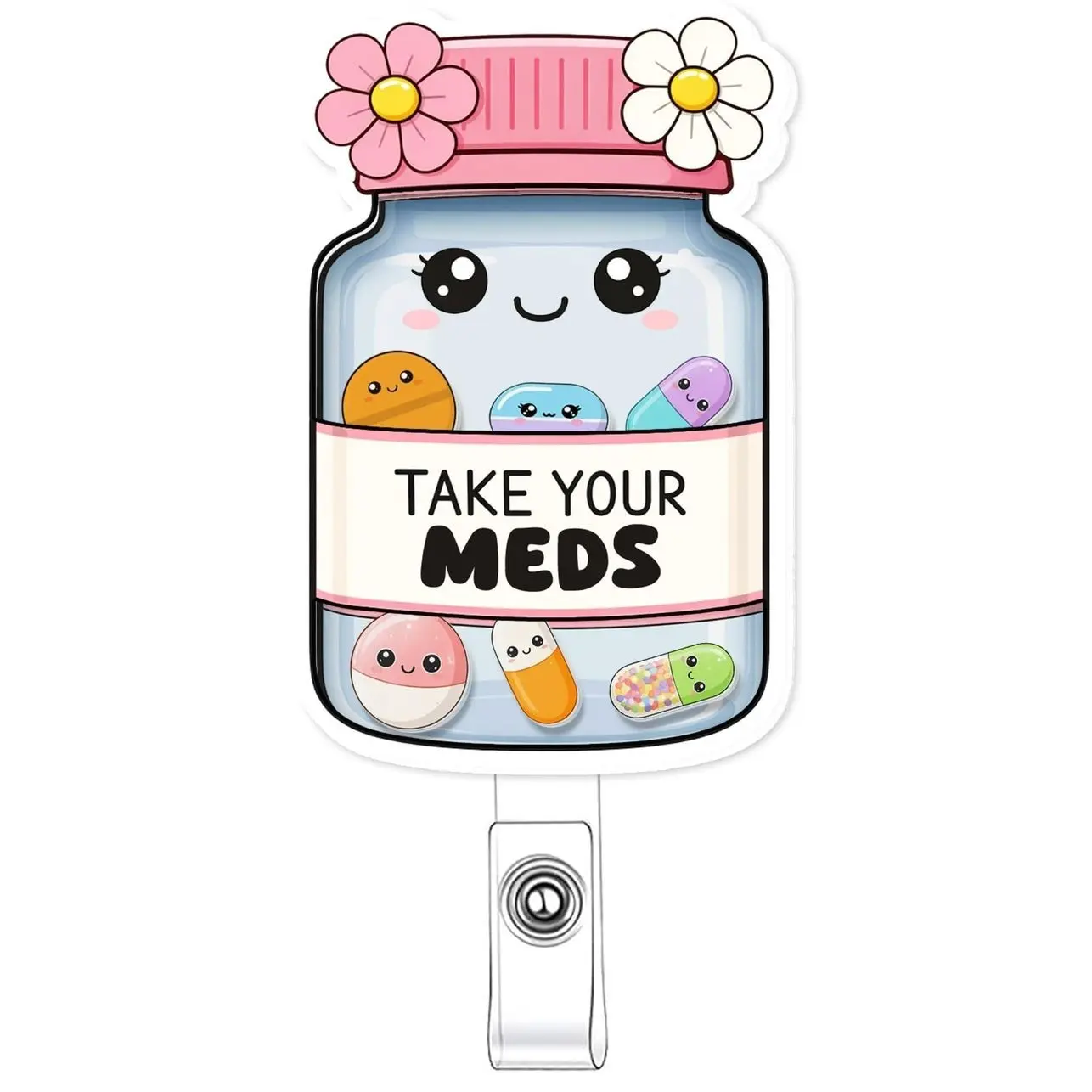 Pharmacy Shaker Badge Reel Pill Bottle Retractable ID Holder with Alligator Clip Nurse CNA Medical Assistant ER ICU Work Gift JW8