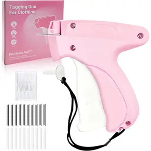 Stitch Gun for Clothes, Handheld Stitch Gun Quick Clothing Fixer, Sewing Kit Includes 6 Needle, 2000 White + 2000 Black Fasteners, Pink, Garment Repair Tool
