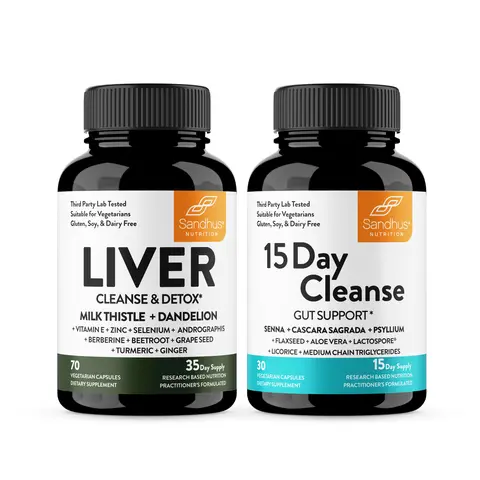 Sandhus Body Detox & Cleanse Bundle"-Complete Liver Detox and 15-Day Cleanse System for Liver Health, Digestive Support, and Gut Health Healthcare Natural Fitness Bathroom Supplement Dietary