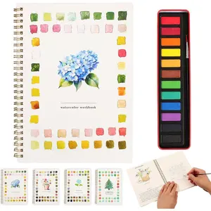 Watercolor Workbook – Water Coloring Book, Beginner Watercolor Painting Kit Paint Set Workbook with 12 Watercolor Paints & Brush (Flower B)