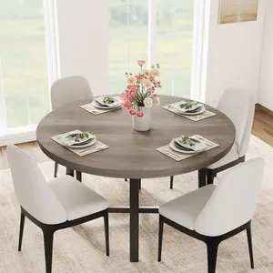 GARVEE 47" Round Dining Table with Sturdy Metal Frame and Rustic Brown Finish, Industrial Style Wooden Kitchen Table for 4 to 6 People, Perfect Circle Table for Dining Room or Kitchen, No Chairs Included