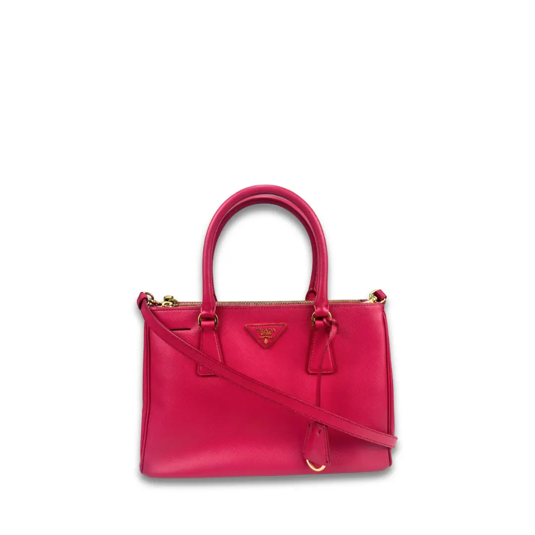 Pre-owned PRADA Saffiano Leather Crossbody Bags Small Hot Pink Double Zip Galleria