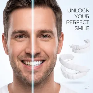 【3-Pair Value Pack】Snap on teeth Veneers Instant Smile Kit - Adjustable Silicone Temporary False Dentures for Gaps Whitening Replacements