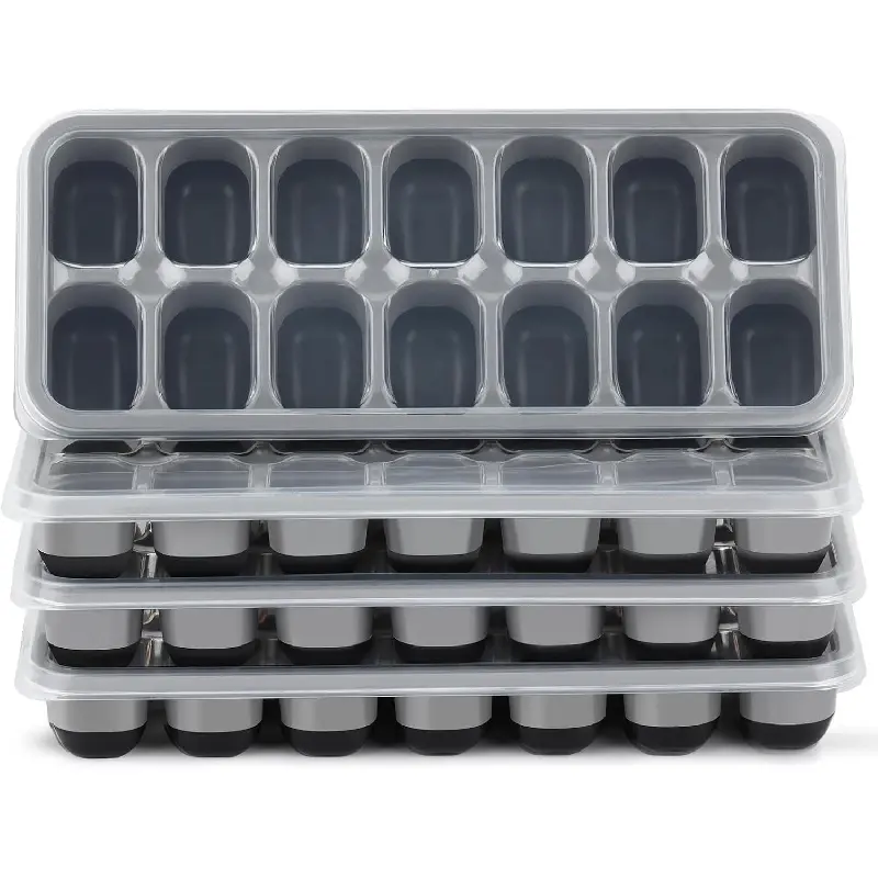 Ice Cube Tray 4 Pack, Easy-Release & Flexible 56 pcs Silicone Ice Cube Trays with Spill-Resistant Removable Lid, Stackable Ice Trays with Covers for Freezer, Cocktail