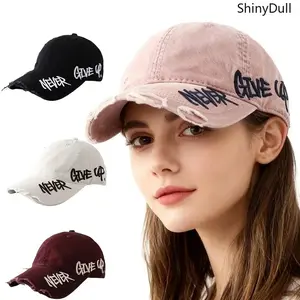 Distressed Baseball Cap – Side Embroidery Curved Brim Hat, Trendy Streetwear Unisex Casual Wear