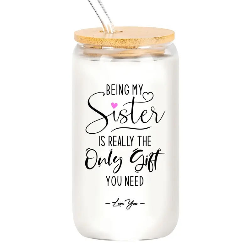 16oz Funny Glass Cups for Women, Perfect Birthday Gifts for Sisters & Best Friends, Creative Milk Tea and Soda Mugs, Unique Sister Gift Ideas, Stylish Glass Cups, Stylish Drinkware, Glass Beverage Cups, Drink Glasses