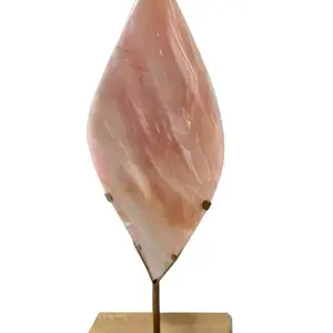 Sculptural Rose Quartz Flame on Stand Double Pointed Crystal Decor Statement Piece with Unique Design