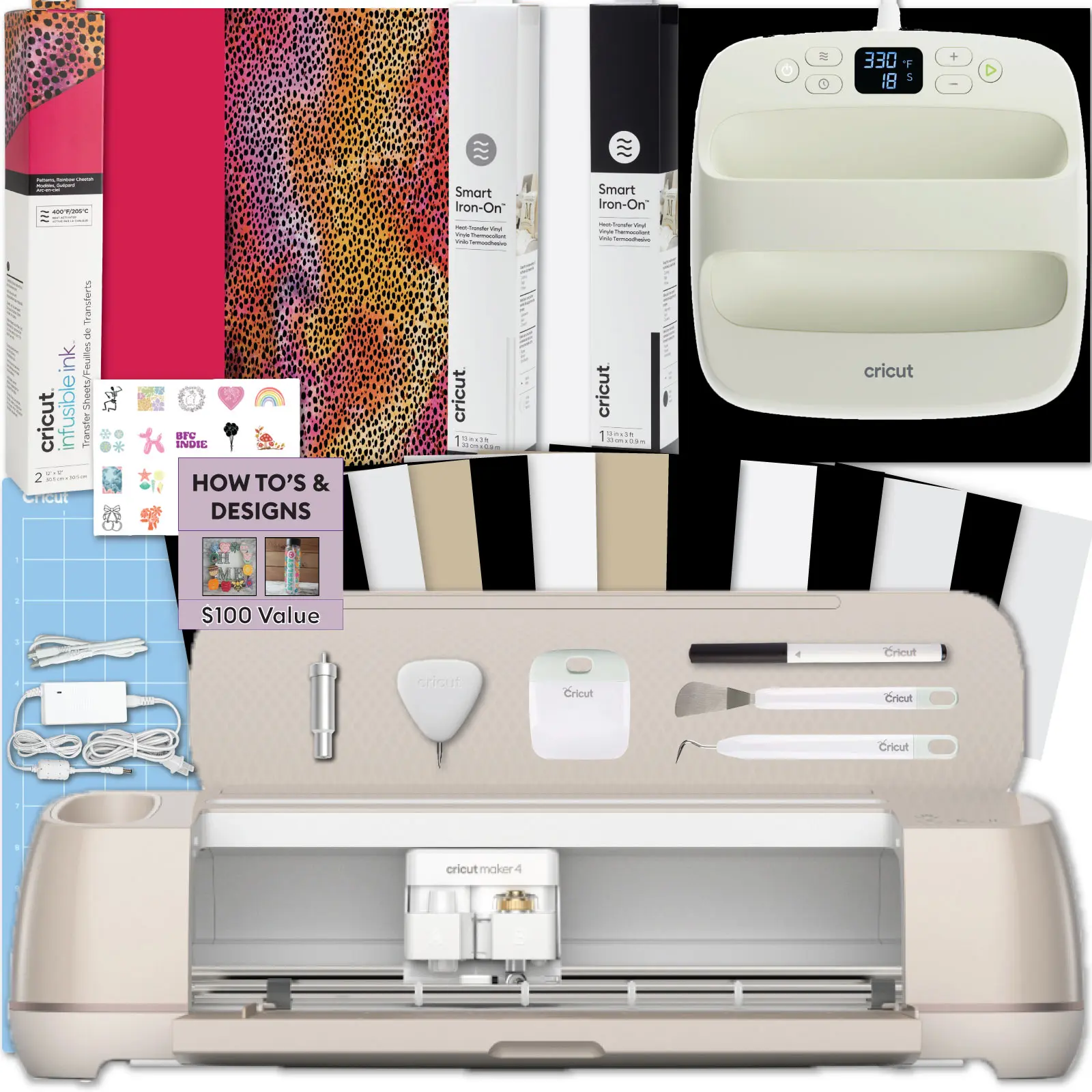 Cricut Maker 4 and Easy Press 3 Machine Combo Bundle - Craft Cutting Machine with Heat Press Machine (9 in x 9 in) and Iron-on Materials for DIY T-shirts, Tote Bags and Hoodies, Sublimation Projects
